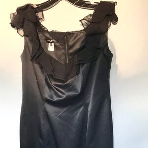 Nine West Black Sleeveless Satin Dress with Ruffle Size 10
